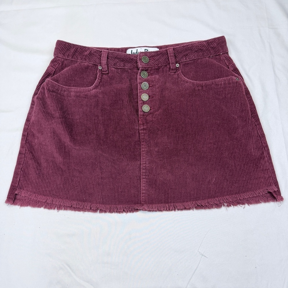 Indigo Rein Corduroy Mini Skirt in Deep Burgundy - Picture 1 of 5
